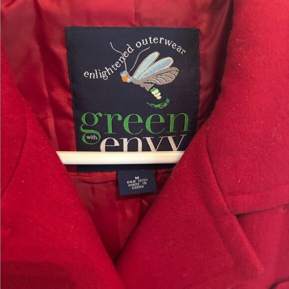 Green with Envy Red Double-Breasted Pea Coat - Picture 3 of 5